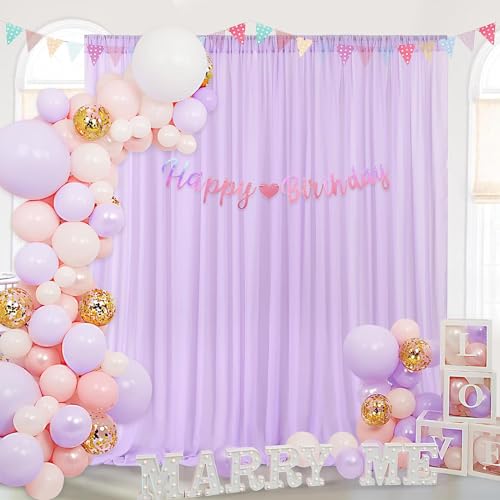 QueenDream Sheer Backdrop Curtains Purple Chiffon Backdrop 5ft x 10ft 2 Pieces Butterfly Party Backdrop - Image 3