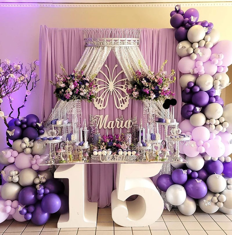 QueenDream Sheer Backdrop Curtains Purple Chiffon Backdrop 5ft x 10ft 2 Pieces Butterfly Party Backdrop - Image 5
