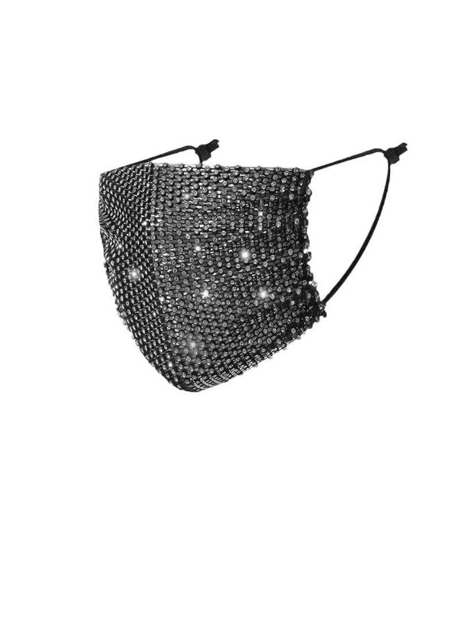 Rhinestone Mesh Decorative Mask, Sparkly Breathable Stylish Party Stage Face Cover - Image 1