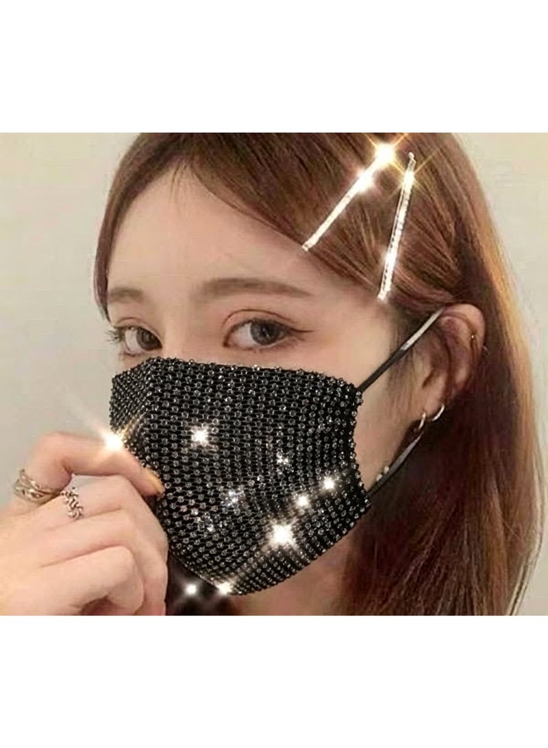 Rhinestone Mesh Decorative Mask, Sparkly Breathable Stylish Party Stage Face Cover - Image 2