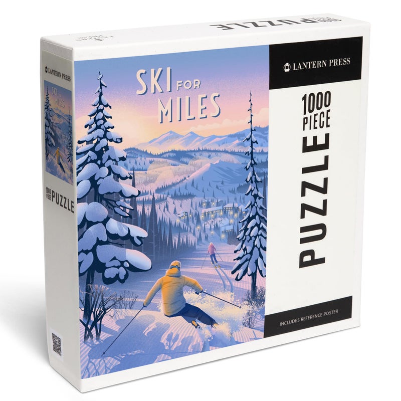 Lantern Press Ski for Miles Skiing 1000 Piece Jigsaw Puzzle for Adults Made in USA with Reference Poster - Image 3
