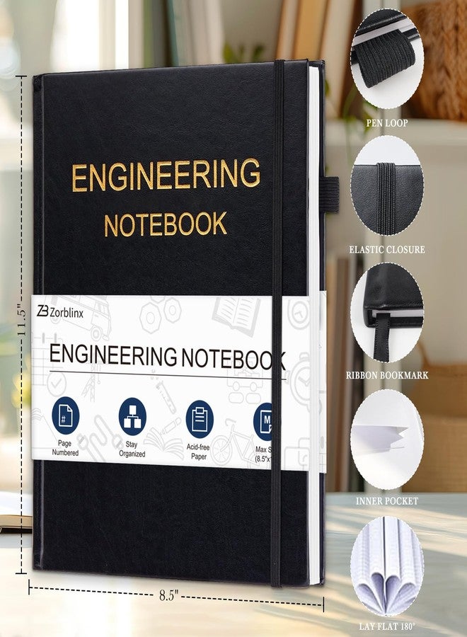 Zorblinx Engineering Notebook, Professional Engineering Paper Notebooks for Work 8.5" X 11", Student Lab Notebook with Grid Paper, Composition Graph Notebook for Engineer, Black - Image 2