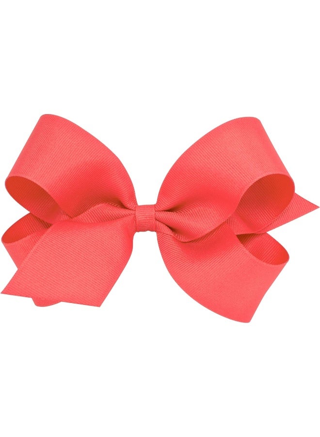 Wee Ones Girls' Plain Wrap Classic Grosgrain Hair Bows on a WeeStay No-Slip Hair Clip, Handmade, Large, Watermelon - Image 1
