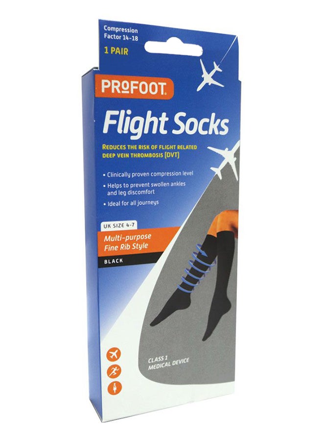 ProFoot Flight Socks Ribbed Black Uk Size 4-7, 1 Pair P72112 And 1
