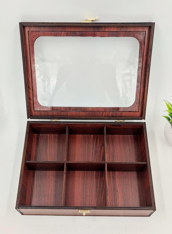 MeeCraft Wooden Tie Box, Multipurpose Organizer with Lock, Display Case, 30x20x7cm, Rosewood. - Image 1