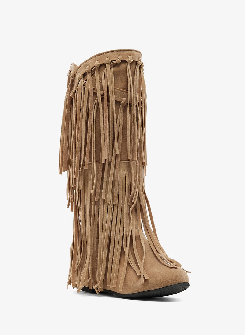 Ginger Block Heel Fringe Detail Boots - Image 2