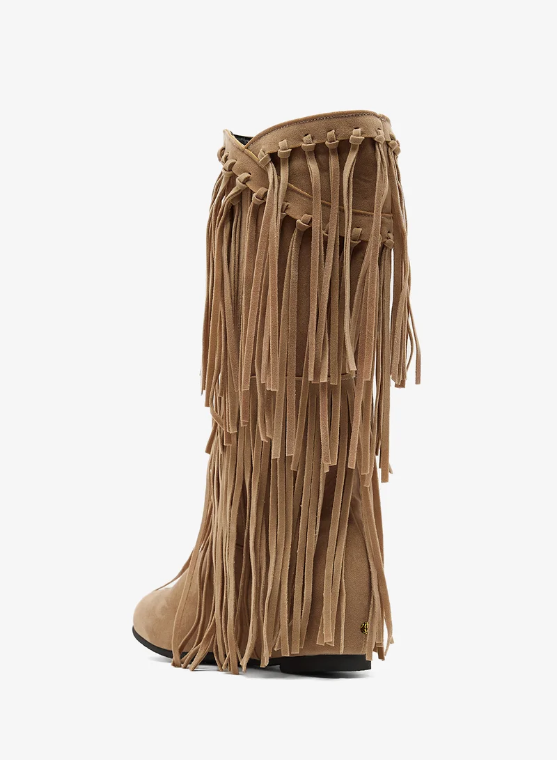 Ginger Block Heel Fringe Detail Boots