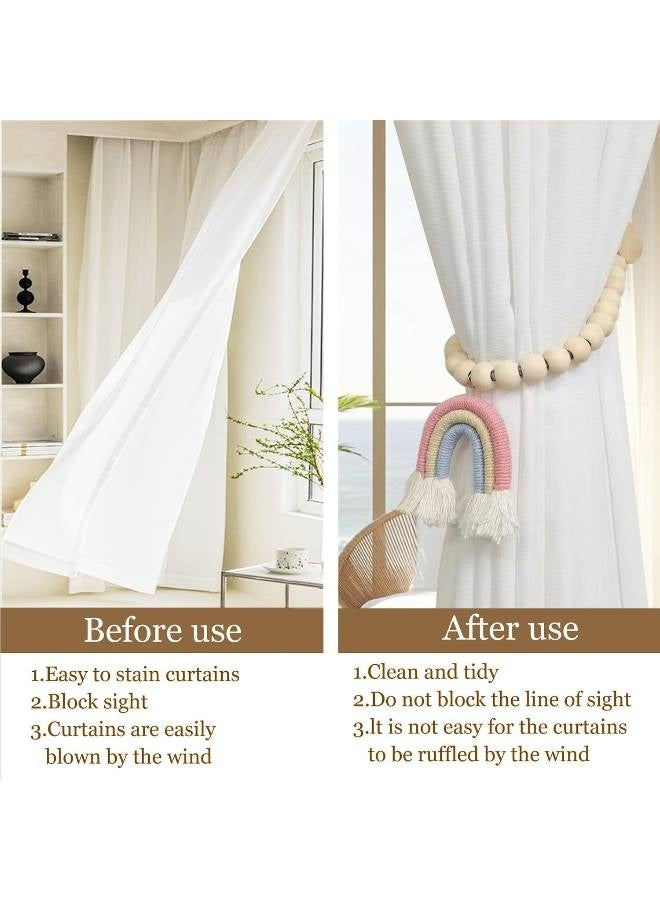 2 Pieces Wooden Beaded Curtain Tiebacks, Tassel Curtain Buckles Magnetic Curtain Buckles, Rainbow Tassel Curtain Tiebacks No Punch Decoration (Pink) - Image 4