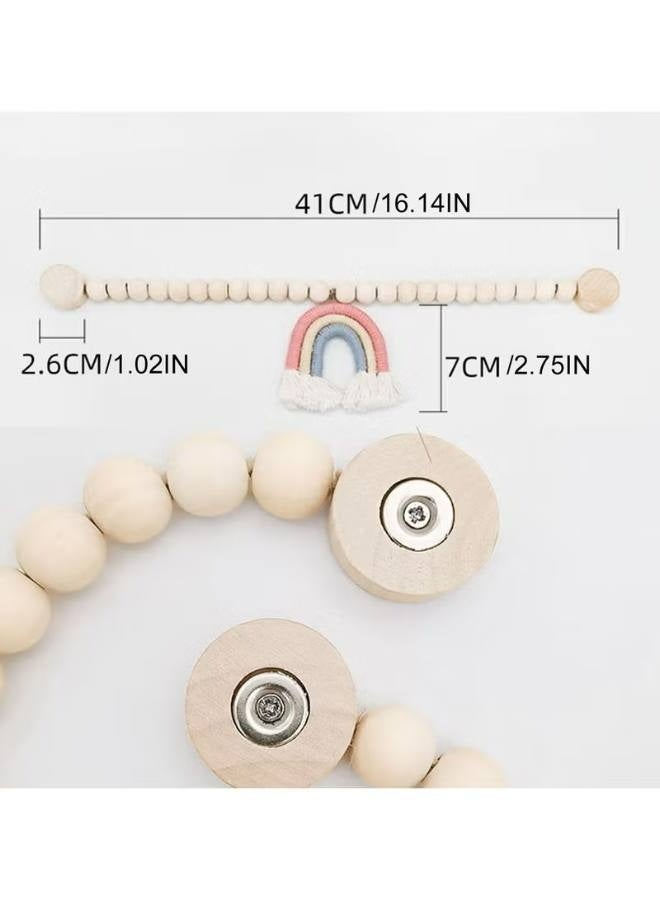 2 Pieces Wooden Beaded Curtain Tiebacks, Tassel Curtain Buckles Magnetic Curtain Buckles, Rainbow Tassel Curtain Tiebacks No Punch Decoration (Pink) - Image 5
