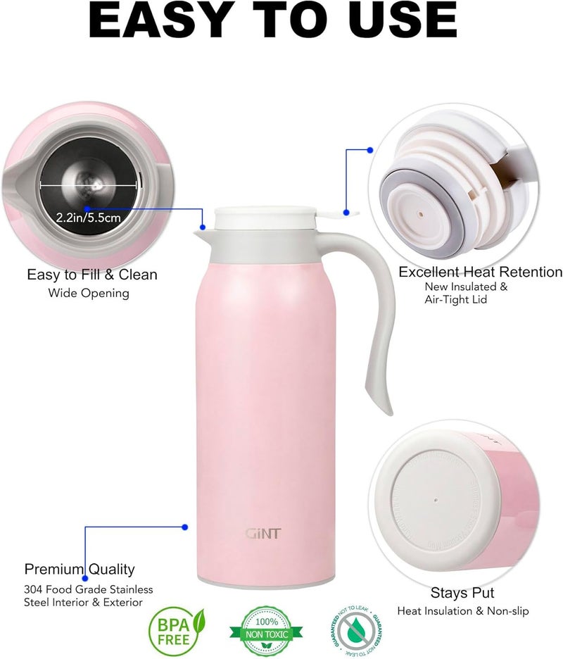 GiNT 51 Oz Stainless Steel Thermal Coffee Carafe, Double Walled Vacuum Insulated Flask, 12 Hour Heat Retention, 1.5 Liter Tea, Water, and Coffee Dispenser (Upgraded version Pink) - Image 3