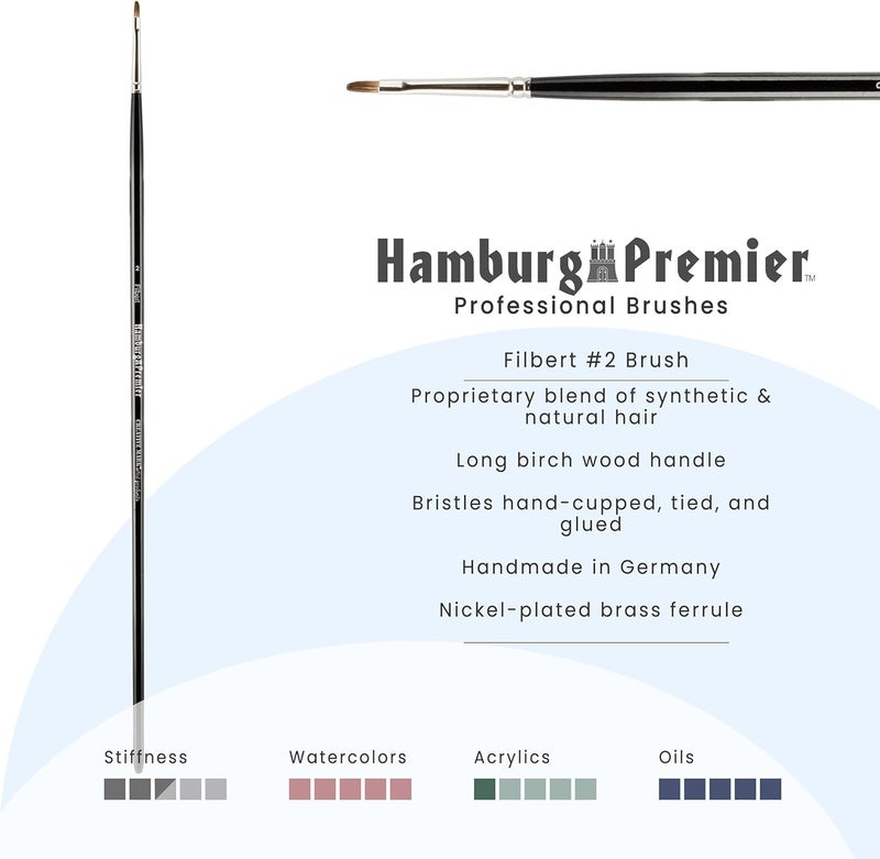 Creative Mark Hamburg Premiere Professional Oil Painting Brushes - Filbert #2 Oil Paint Brush - Handmade in Germany, Natural & Synthetic Hair Blend, Long Triple-Lacquered Birch Handle - Image 2