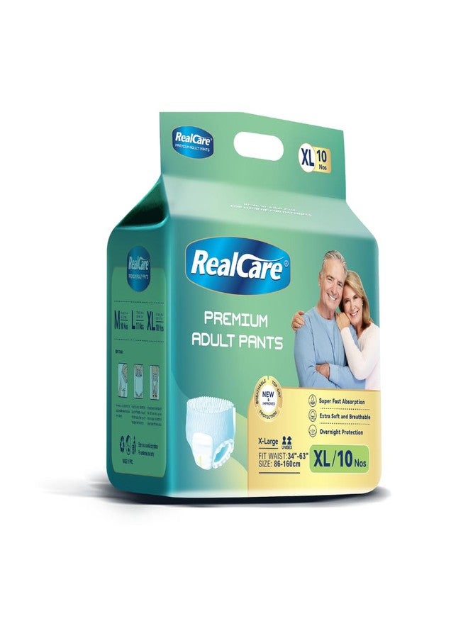 Realcare Overnight Adult Pull Ups (Pant Style) with Odour Control, Leak Proof, Soft Waist Panel & Anti-Bacterial Absorbent Core. Size - XL (86-160 cms, 34-63 Inch) Pack of 1 (10 counts) - Image 1