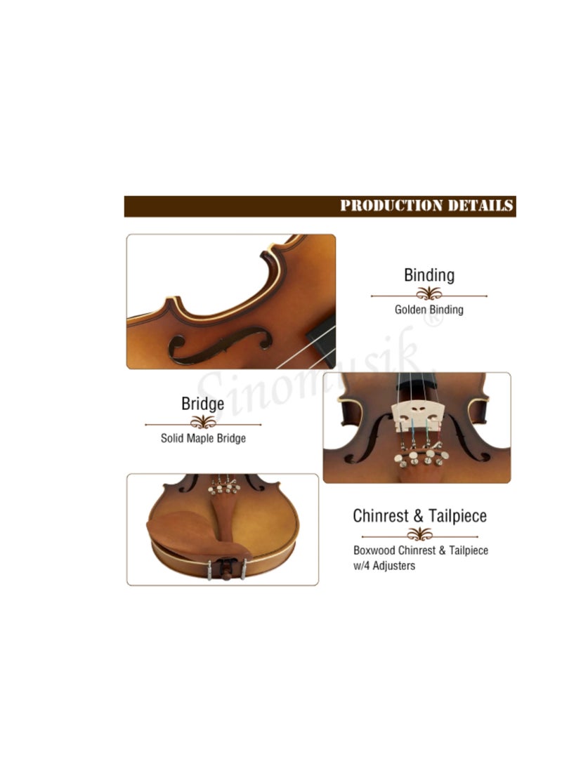Megarya 4/4 Antique Violin Gold Lacquer Finish With Solid Wood Professional Sound For All Types Of Violinist  - Image 5