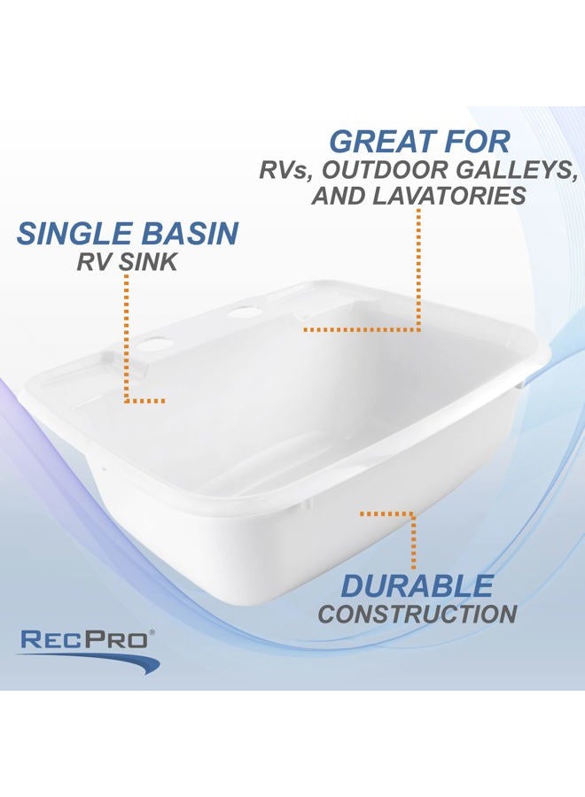 RecPro Rectangle RV Bathroom Sink | Single Bowl Lavatory Sink | Camper Sink | Plastic (White) - Image 4