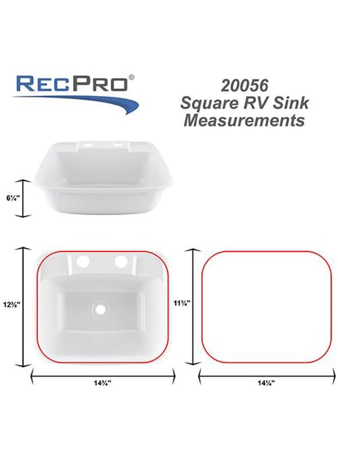 RecPro Rectangle RV Bathroom Sink | Single Bowl Lavatory Sink | Camper Sink | Plastic (White) - Image 3