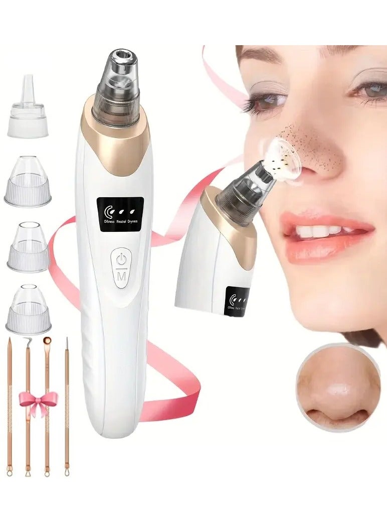 Walpck 2025 Blackhead Remover Pore Vacuum,Facial Pore Cleaner-3 Suction Power,5 Probes,USB Rechargeable Blackhead Vacuum Kit Electric Acne Extractor Tool for Adult (White) - Image 1