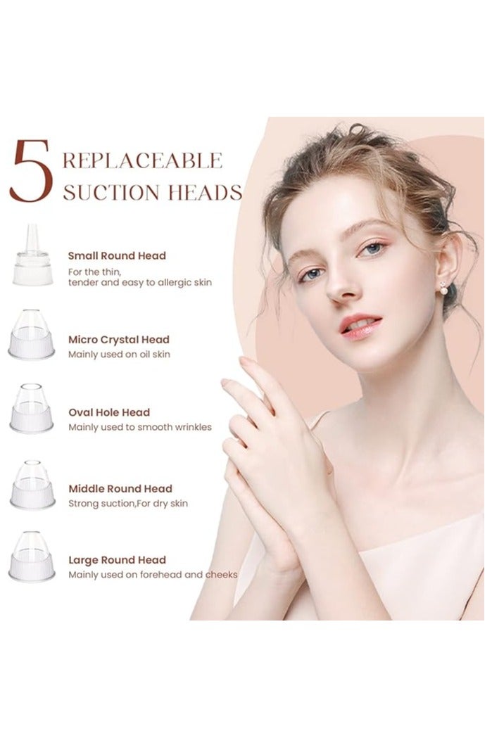 Walpck 2025 Blackhead Remover Pore Vacuum,Facial Pore Cleaner-3 Suction Power,5 Probes,USB Rechargeable Blackhead Vacuum Kit Electric Acne Extractor Tool for Adult (White) - Image 3