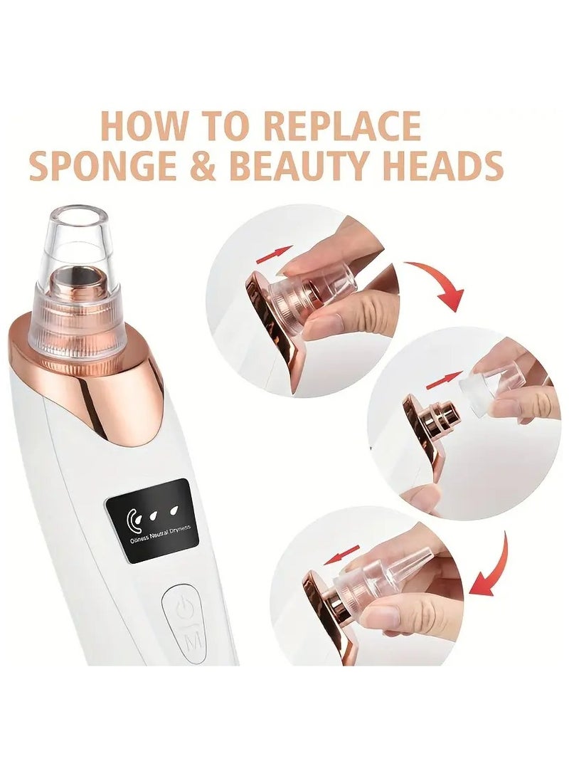 Walpck 2025 Blackhead Remover Pore Vacuum,Facial Pore Cleaner-3 Suction Power,5 Probes,USB Rechargeable Blackhead Vacuum Kit Electric Acne Extractor Tool for Adult (White) - Image 5