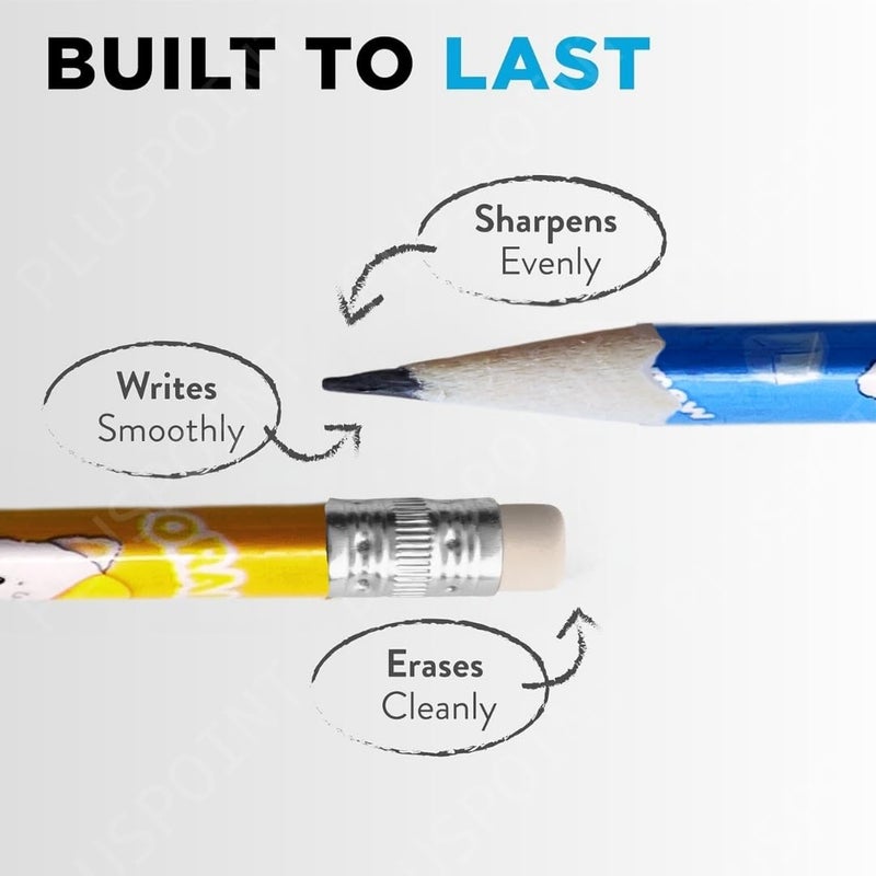 PLUSPOINT 24 قلم رصاص كرتوني لطيف للأطفال بشكل مثلث كتابة سلسة داكنة للغاية ومقاومة للكسر مع ممحاة | مستلزمات مدرسية للأطفال | مجموعة أقلام هدايا عيد الميلاد - Image 3