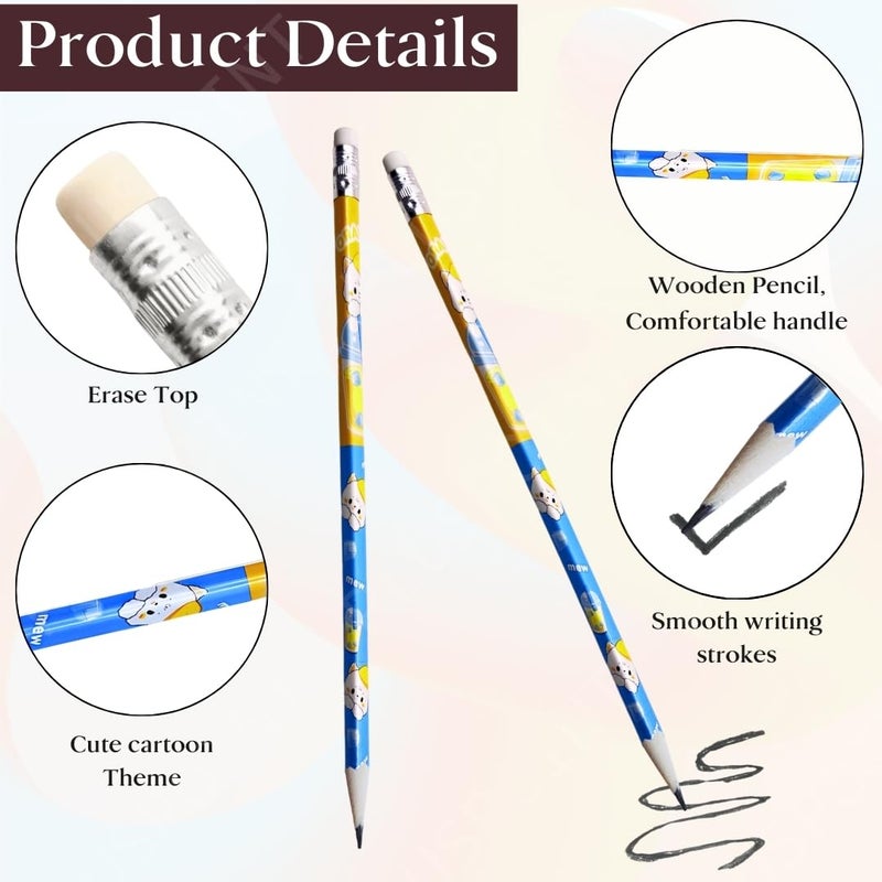 PLUSPOINT 24 قلم رصاص كرتوني لطيف للأطفال بشكل مثلث كتابة سلسة داكنة للغاية ومقاومة للكسر مع ممحاة | مستلزمات مدرسية للأطفال | مجموعة أقلام هدايا عيد الميلاد - Image 2