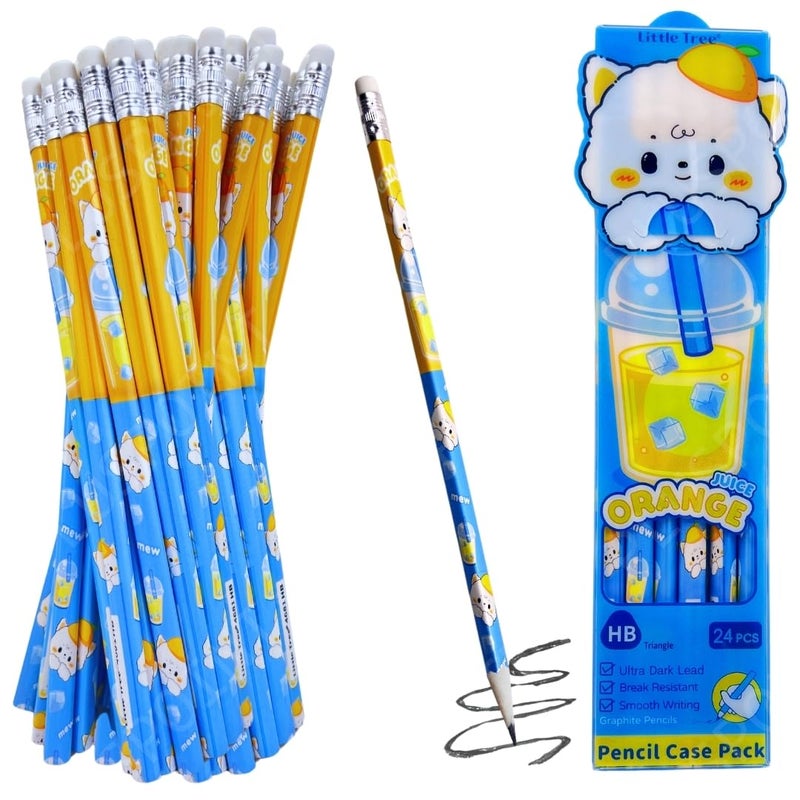 PLUSPOINT 24 قلم رصاص كرتوني لطيف للأطفال بشكل مثلث كتابة سلسة داكنة للغاية ومقاومة للكسر مع ممحاة | مستلزمات مدرسية للأطفال | مجموعة أقلام هدايا عيد الميلاد - Image 1