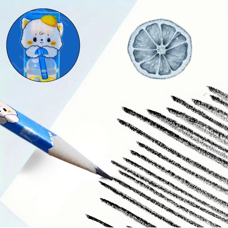 PLUSPOINT 24 قلم رصاص كرتوني لطيف للأطفال بشكل مثلث كتابة سلسة داكنة للغاية ومقاومة للكسر مع ممحاة | مستلزمات مدرسية للأطفال | مجموعة أقلام هدايا عيد الميلاد - Image 5