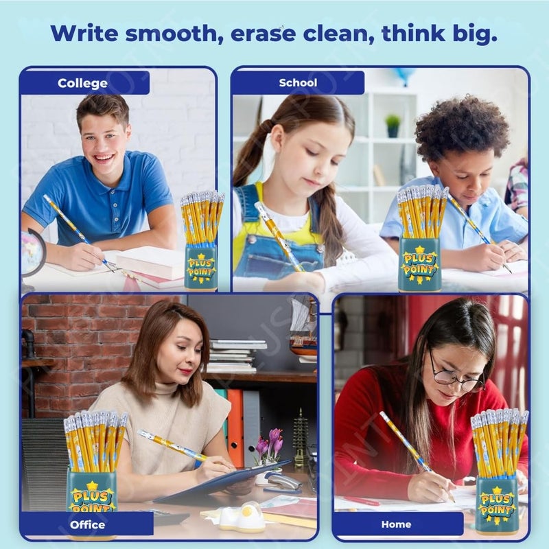PLUSPOINT 24 قلم رصاص كرتوني لطيف للأطفال بشكل مثلث كتابة سلسة داكنة للغاية ومقاومة للكسر مع ممحاة | مستلزمات مدرسية للأطفال | مجموعة أقلام هدايا عيد الميلاد - Image 4