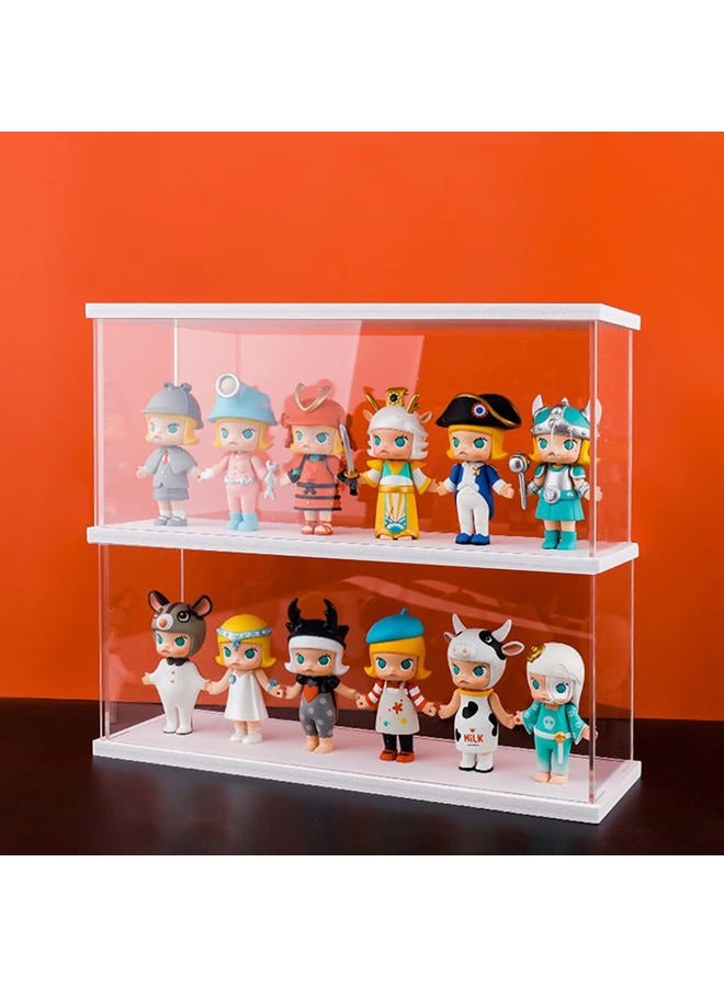 Nynelly 2-Level Clear Acrylic Display Case, Set of 2, Dustproof Showcase for Collection Bricks Blocks Toys Models Minifigures Building, Removable,White - Image 1