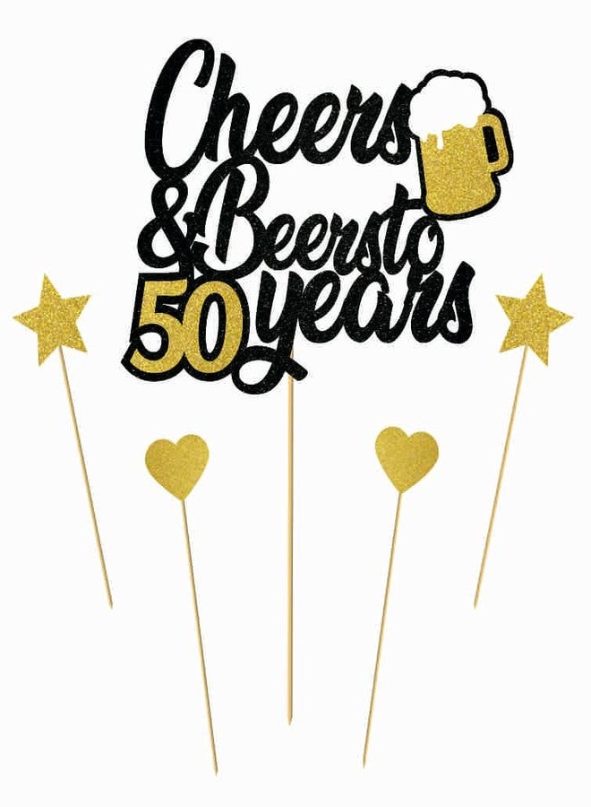 SVM CRAFT® Cheers and beers to 50 Years Cake Topper, Cheers to 50 Years Cake Topper, 50 Birthday Cake Topper - Image 2