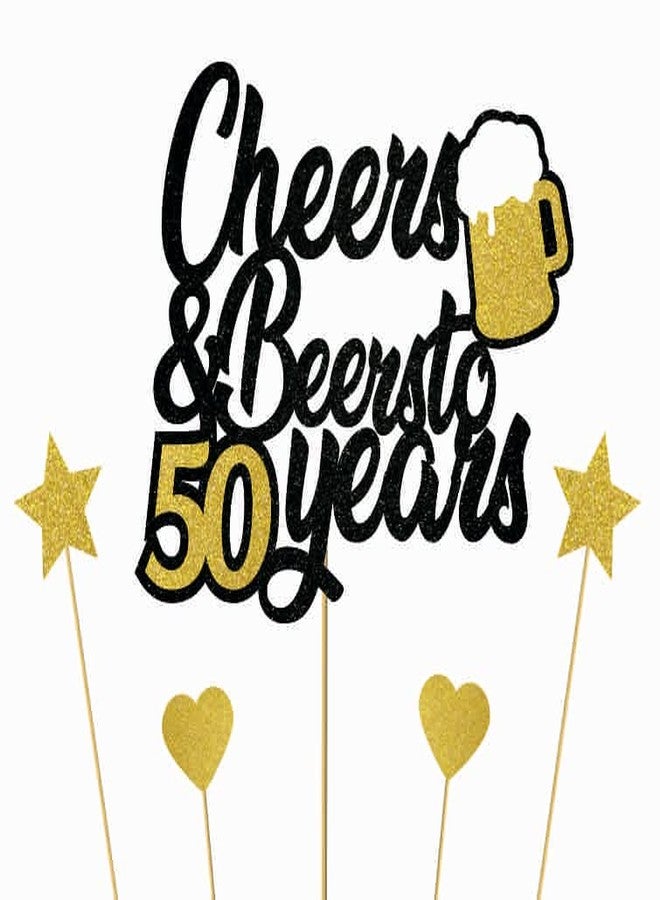 SVM CRAFT® Cheers and beers to 50 Years Cake Topper, Cheers to 50 Years Cake Topper, 50 Birthday Cake Topper - Image 1
