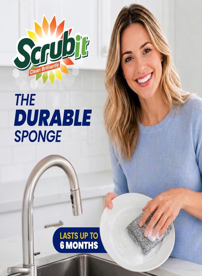 SCRUBIT Scrub Sponges for Kitchen, Non-Scratch Dish Sponges, Heavy Duty Steel Wool Scrubber Sponges Kitchen & Dishes Scrubbers (2) - Image 5