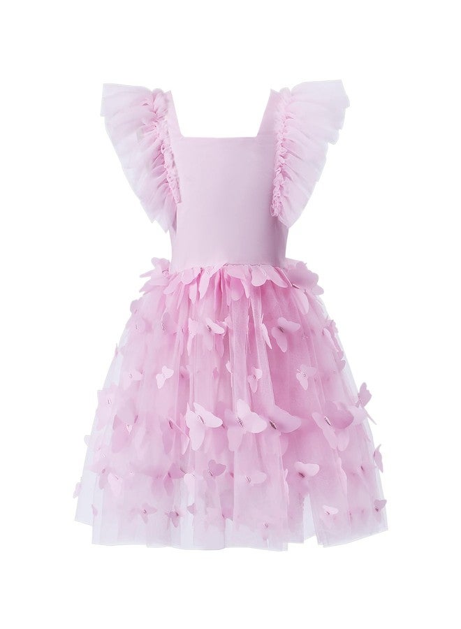 KARETT Baby Girl Romper Ruffled Sleeveless Princess Summer Dress for Birthday Party, Butterfly 6-9 Months - Image 4