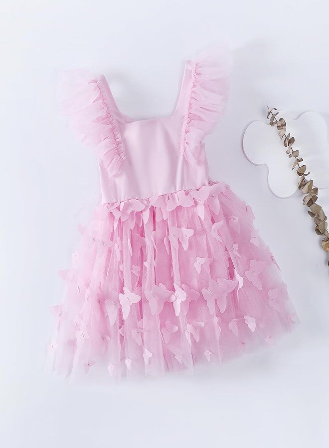 KARETT Baby Girl Romper Ruffled Sleeveless Princess Summer Dress for Birthday Party, Butterfly 6-9 Months - Image 3