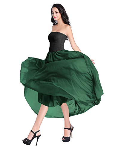 v28 Women Full/Ankle Length Flowy Elastic Retro High Waisted Long Chiffon Maxi Skirt (M,Jungle) - Image 3