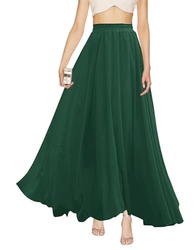 v28 Women Full/Ankle Length Flowy Elastic Retro High Waisted Long Chiffon Maxi Skirt (M,Jungle) - Image 1