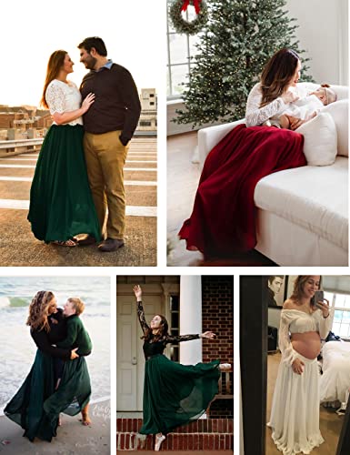 v28 Women Full/Ankle Length Flowy Elastic Retro High Waisted Long Chiffon Maxi Skirt (M,Jungle) - Image 5