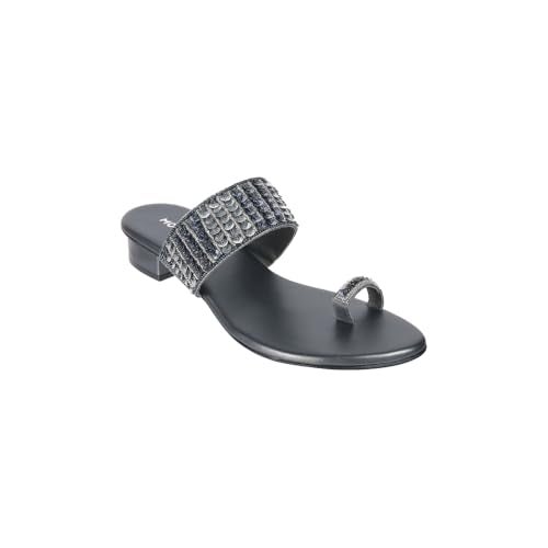 Mochi Women Gun Metal Block Heel Fashion/Ethnic Slip-on Sandal UK/5 EU/38 (35-1635) - Image 3