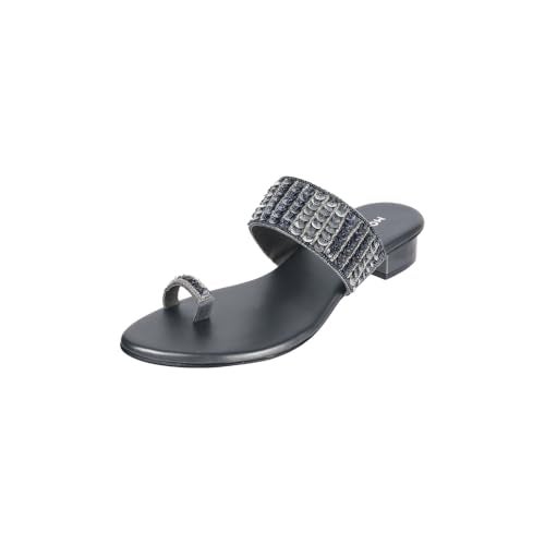 Mochi Women Gun Metal Block Heel Fashion/Ethnic Slip-on Sandal UK/5 EU/38 (35-1635) - Image 1
