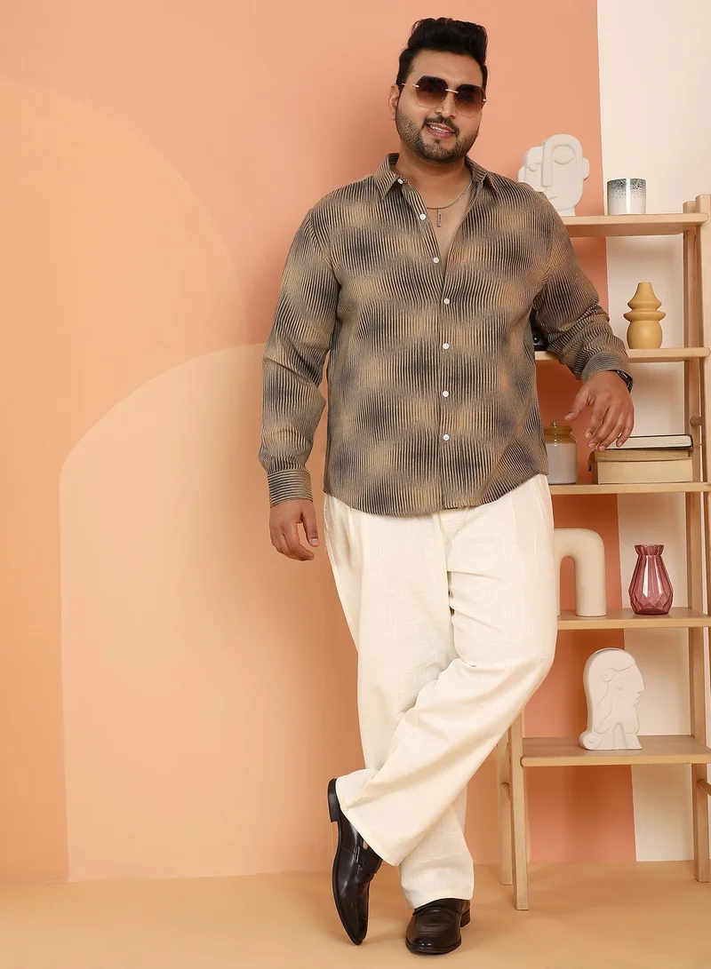 Instafab Plus Instafab Plus Men's Beige & Green Gradient-Rhombus Shirt For Casual Wear | Spread Collar | Long Cuffed Sleeves | Button Closure | Plus Size Shirt Crafted With Comfort Fit For Everyday Wear