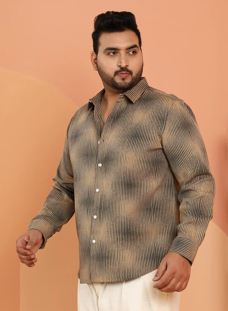 Instafab Plus Instafab Plus Men's Beige & Green Gradient-Rhombus Shirt For Casual Wear | Spread Collar | Long Cuffed Sleeves | Button Closure | Plus Size Shirt Crafted With Comfort Fit For Everyday Wear