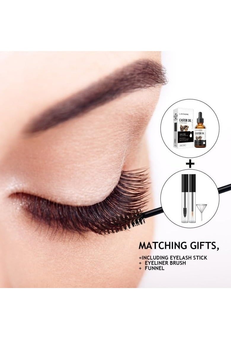 لانثوم زيت خروع عضوي بعبوة سعة 50 مل، زيت خروع طبيعي نقي لتحفيز نمو الشعر، متوافق مع مقاييس وزارة الزراعة الأمريكية، معصور على البارد وغير مكرر، سيروم لتحفيز نمو الرموش والحواجب ومعالجتها - Image 3