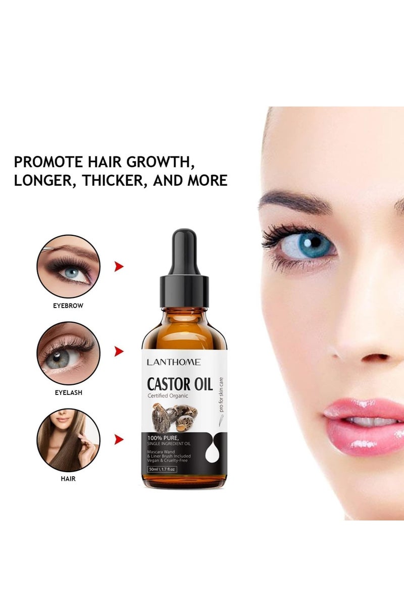 لانثوم زيت خروع عضوي بعبوة سعة 50 مل، زيت خروع طبيعي نقي لتحفيز نمو الشعر، متوافق مع مقاييس وزارة الزراعة الأمريكية، معصور على البارد وغير مكرر، سيروم لتحفيز نمو الرموش والحواجب ومعالجتها - Image 5