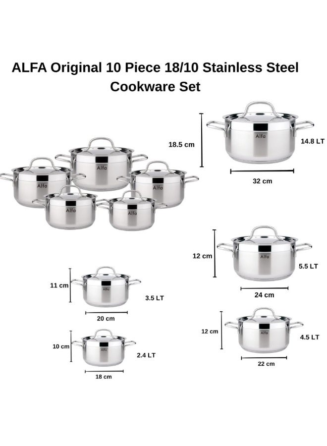 Chef's Delight Alfa 10 Piece Stainless Steel Cookware Set, Multi Colour, Stainless Steel with Stainless Steel 18/10, Cookware Set For Meal Preparation, With 6 Months Warranty - Image 4