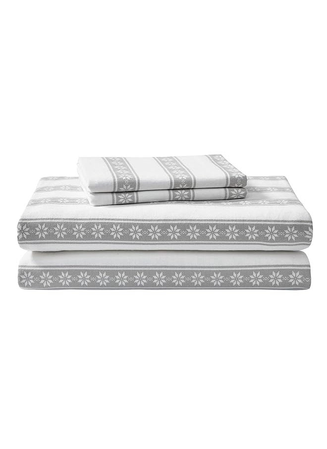 Eddie Bauer King Sheet Set Warm Breathable Cotton Flannel Bedding With Deep Pockets Brushed For Extra Softness Cozy Home Decor Oeko Tex Certified Snowflake Fair Isle King  - Image 1