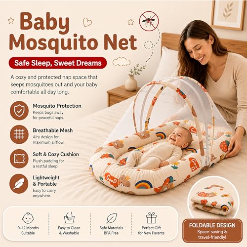 StarAndDaisy 3 in 1 Baby Nest Mosquito net for Sleeping - Newborn, Mosquito net for Baby/Soft and Comfortable Bed, Washable Cotton Design for 0-12 Months Baby (Rainbow Print) - Image 2