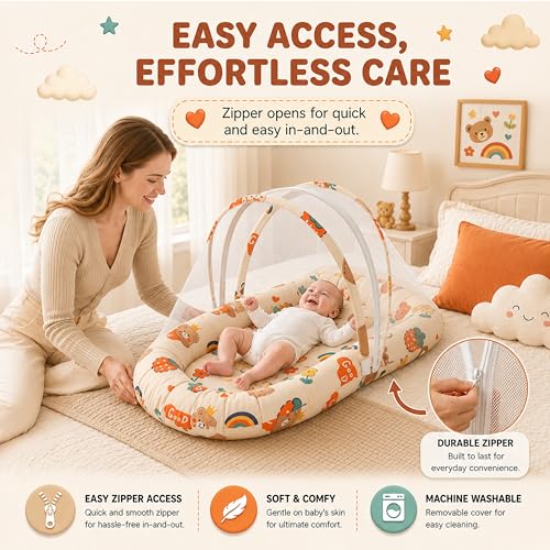 StarAndDaisy 3 in 1 Baby Nest Mosquito net for Sleeping - Newborn, Mosquito net for Baby/Soft and Comfortable Bed, Washable Cotton Design for 0-12 Months Baby (Rainbow Print) - Image 4