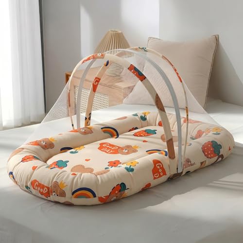 StarAndDaisy 3 in 1 Baby Nest Mosquito net for Sleeping - Newborn, Mosquito net for Baby/Soft and Comfortable Bed, Washable Cotton Design for 0-12 Months Baby (Rainbow Print) - Image 1