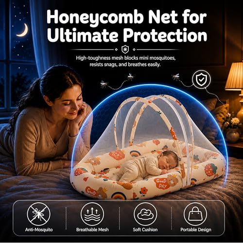 StarAndDaisy 3 in 1 Baby Nest Mosquito net for Sleeping - Newborn, Mosquito net for Baby/Soft and Comfortable Bed, Washable Cotton Design for 0-12 Months Baby (Rainbow Print) - Image 3