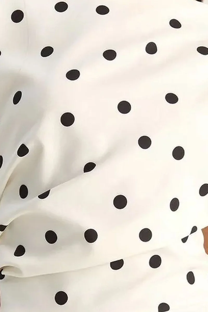 Bianco Lucci Dusty White LUCCI Polka Dot Fitted Midi Dress for Women | Best Price UAE