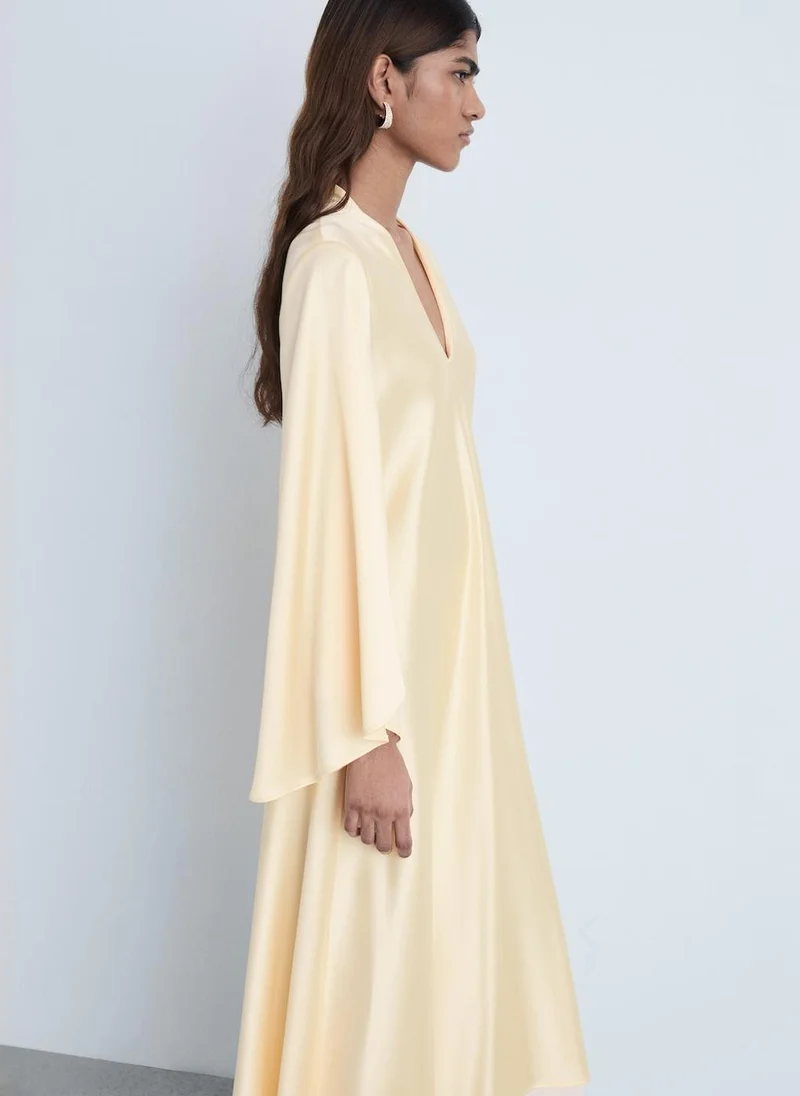 MANGO V-Neck Dress With Flared Sleeves